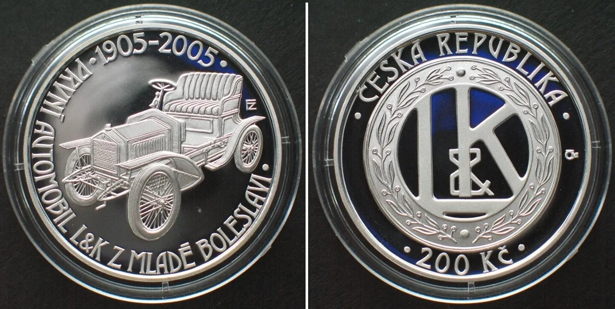 Kronen 2005 CZECH REPUBLIC. 200 Korun 2005, 1st Car in Mlada Boleslav, silver Proof