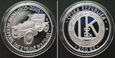 Kronen 2005 CZECH REPUBLIC. 200 Korun 2005, 1st Car in Mlada Boleslav, silver Proof