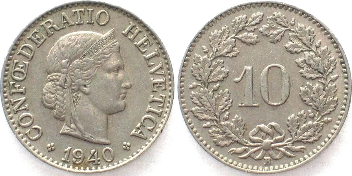 1940 SWITZERLAND 10 Rappen 1940 Cu-Ni AU!