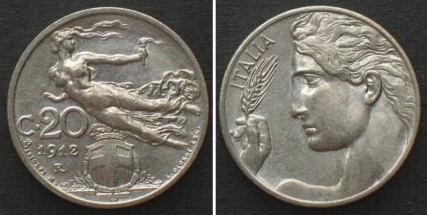 1912 ITALY 20 Centesimi 1912 nickel UNC-!