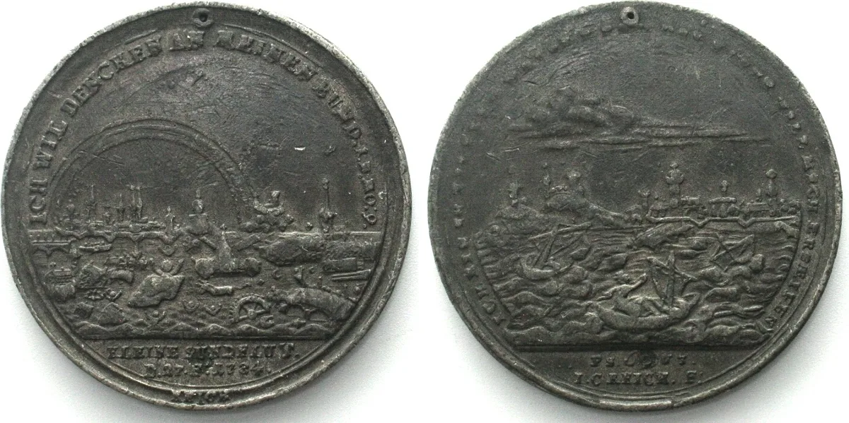 1784 NUREMBERG Flooding of 1784, Medal by Johann Christian Reich, white metal 46mm VF+