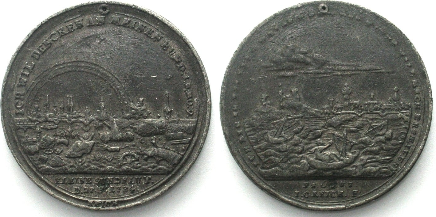 1784 NUREMBERG Flooding of 1784, Medal by Johann Christian Reich, white metal 46mm VF+