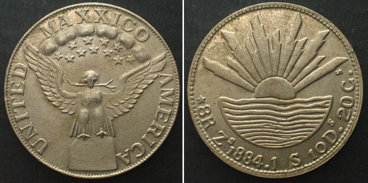 1884 MEXICO. 8 Reales 1884 Zs, without dots UNUSUAL ORIENTAL FABRICATION, Cu-Ni UNC-