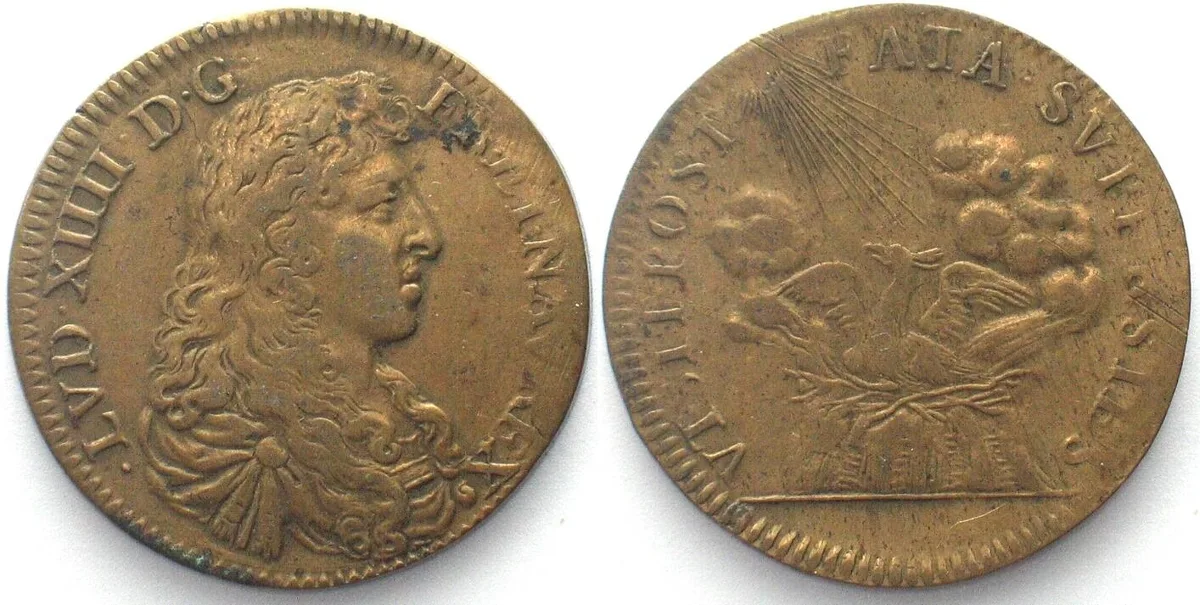 1660 France LOUIS XIV Jeton c.1660 Phoenix VT SIT POST FATA SVPERSTES brass 27mm XF EF