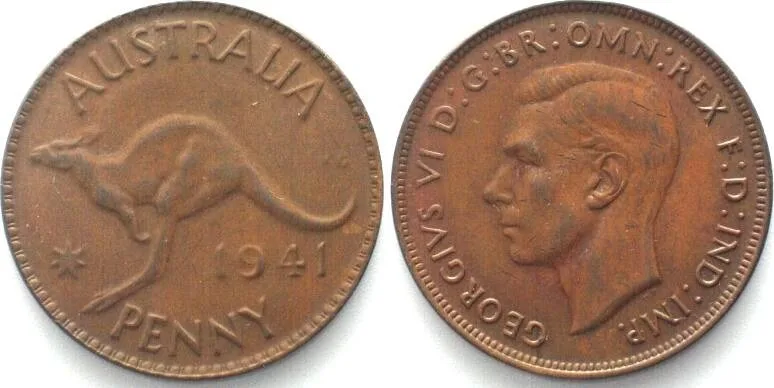1941 AUSTRALIA. Penny 1941 (m), George VI, bronze, UNC-!