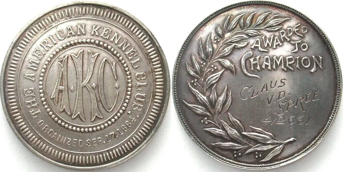 1925 THE AMERICAN KENNEL CLUB - AWARDED TO CHAMPION ca.1925 silver medal 49mm AU