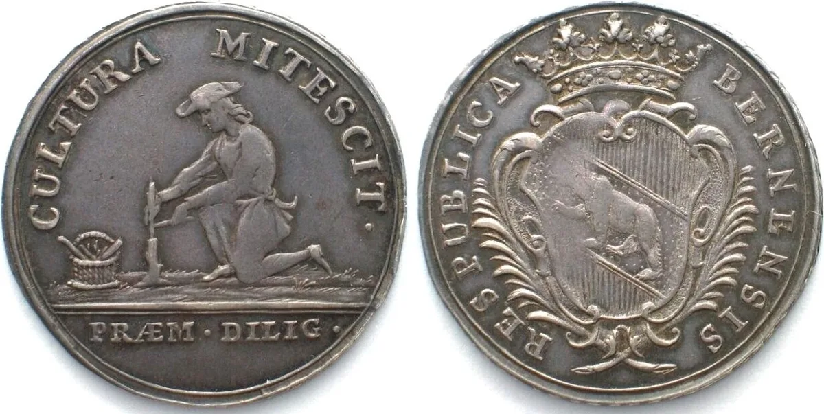 1725 Swiss BERN 7-1/2 Batzen after 1725 SCHOOL PRIZE silver XF! EF