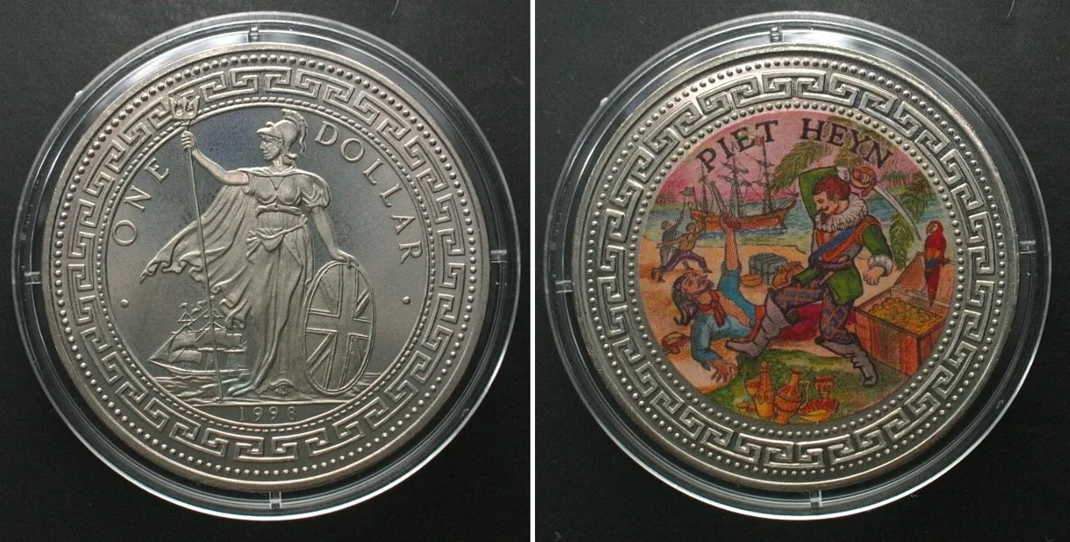 1998 GREAT BRITAIN Trade Dollar 1998 PIET HEYN colored Proof
