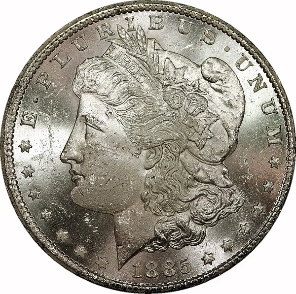 Morgan Dollar, 1885-CC, GSA, $1, MS62 , CACG