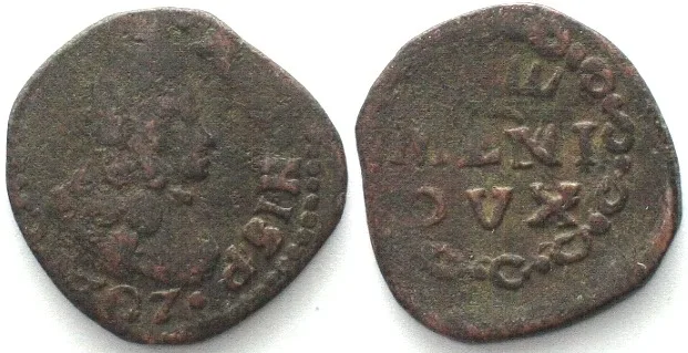 1707 Italy MILAN Quattrino 1707 CHARLES III of AUSTRIA copper VF+