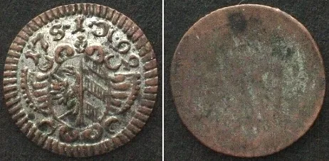 1792 German States NUREMBERG Pfennig 1792, uniface, billon UNC!!!