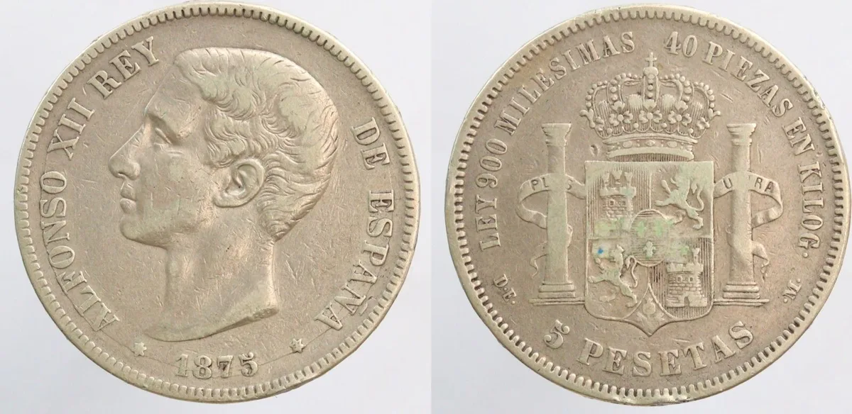 Spain Kingdom 1875 *18-75 DEM 5 Pesetas - Alfonso XII (1st portrait).