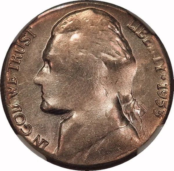 Jefferson Nickel, 1953-D, Split Planchet Before Striking, 5¢ , NGC, Genuine