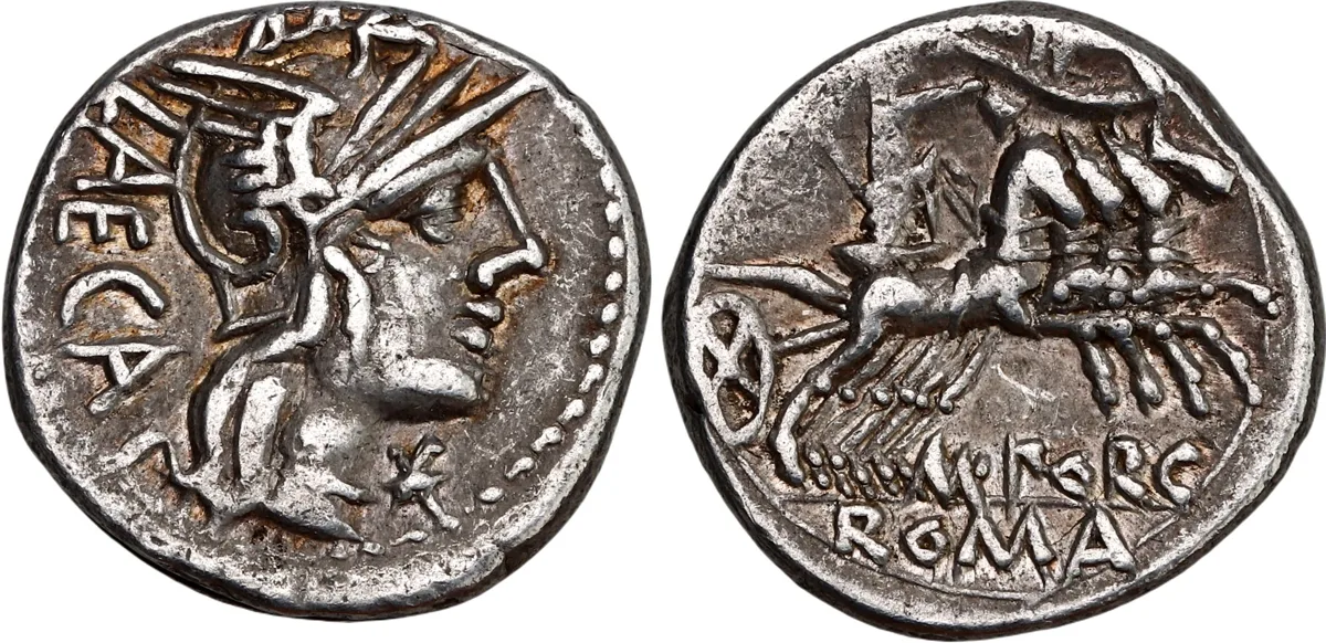 M. Porcius Laeca AR Denarius. Rome, 125 BC.