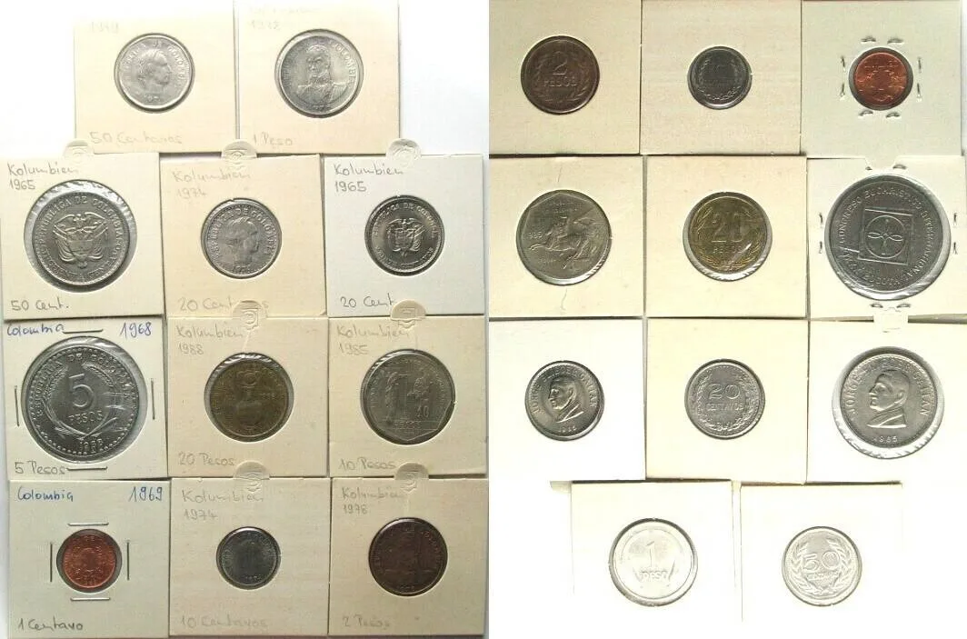 1965-1988 COLOMBIA Collection of 11 coins 1965-1988, mostly in top condition!