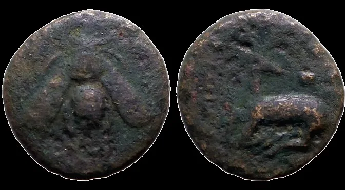Ionia, Ephesos 4th century BC. AE15 2.82gm. Bee / Stag