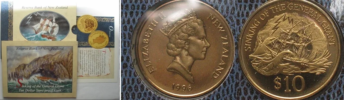 1996 NEW ZEALAND 10 Dollars 1996 SINKING OF THE GENERAL GRANT in Folder Prooflike