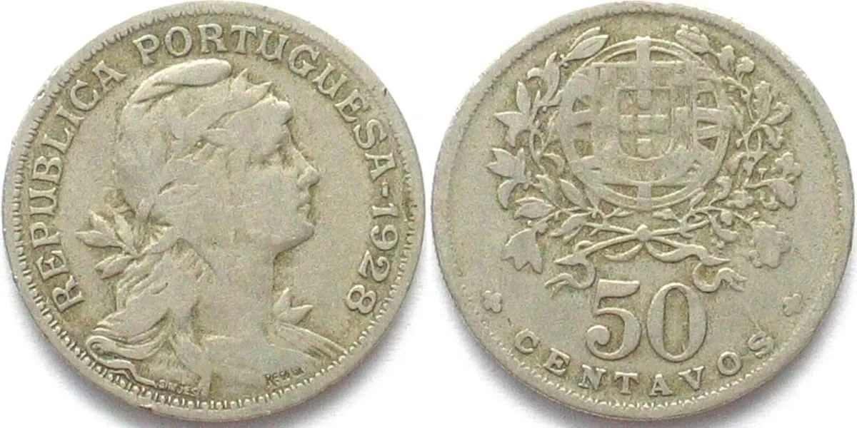 1928 PORTUGAL 50 Centavos 1928 Cu-Ni VF SCARCE! VF