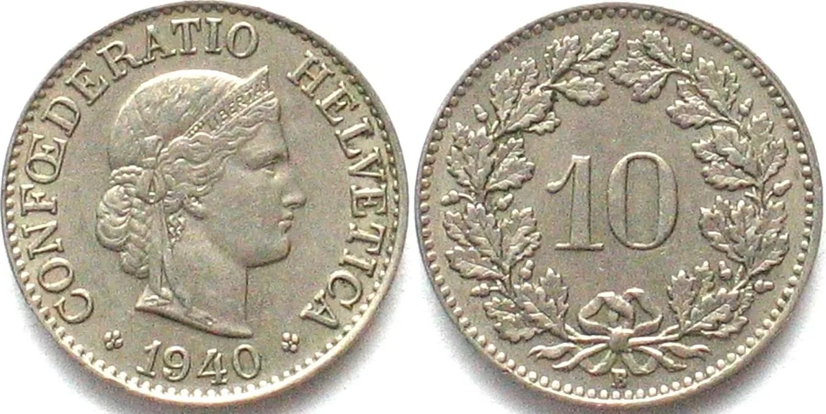 1940 SWITZERLAND 10 Rappen 1940 Cu-Ni XF! EF
