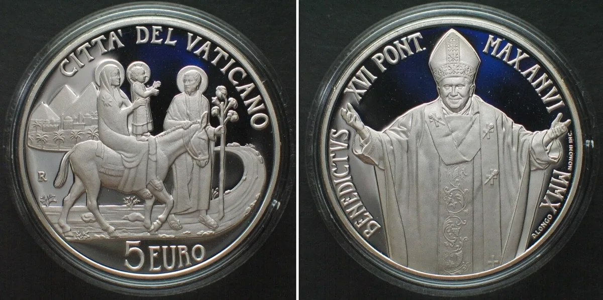 2010 VATICAN 5 Euro 2010, Migrants & Refugees, BENEDICT XVI, silver Proof