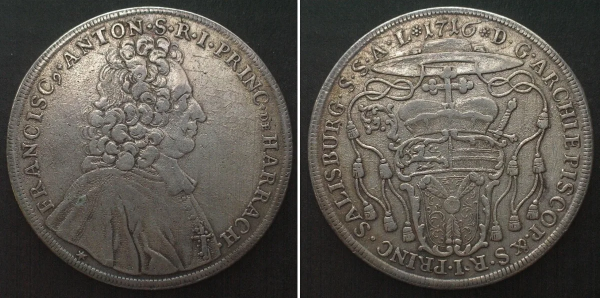 1716 SALZBURG Archbishopric. Thaler 1716, FRANZ ANTON v. HARRACH, silver VF+