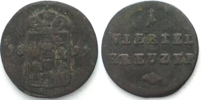 1811 WURZBURG 1/4 Kreuzer 1811, FERDINAND of AUSTRIA, copper VF