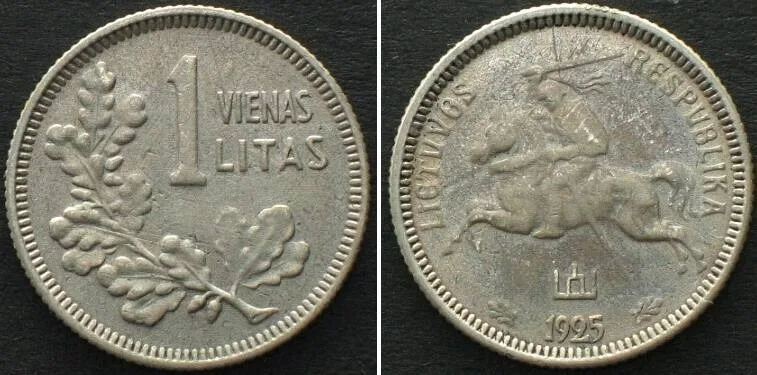 1925 LITHUANIA. 1 Litas 1925, silver VF-XF VF-EF