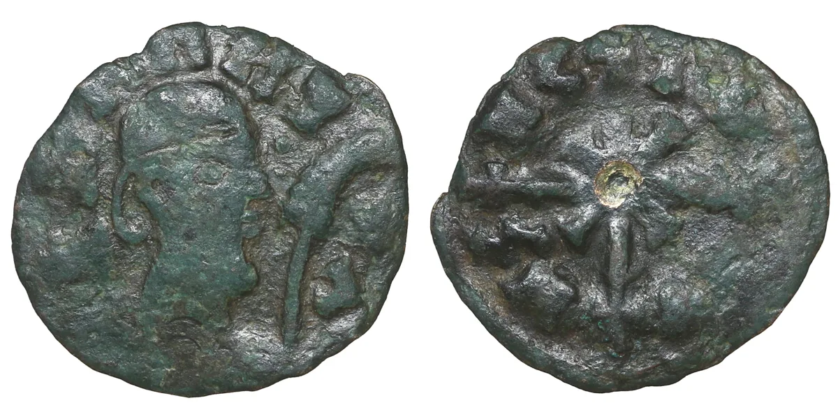 AXUM. Wazena (WZN), circa 610-630. Bronze Gilt on reverse. VF+