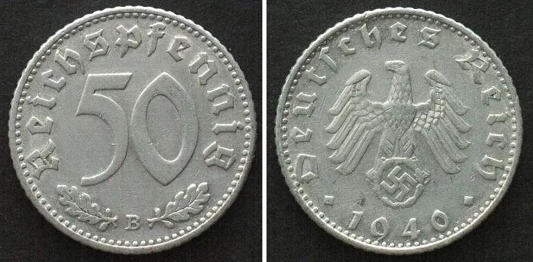 1940 Germany THIRD REICH 50 Reichspfennig 1940 B (Vienna) Alu AU!