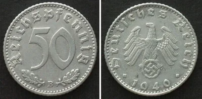 1940 Germany THIRD REICH 50 Reichspfennig 1940 B (Vienna) Alu AU!