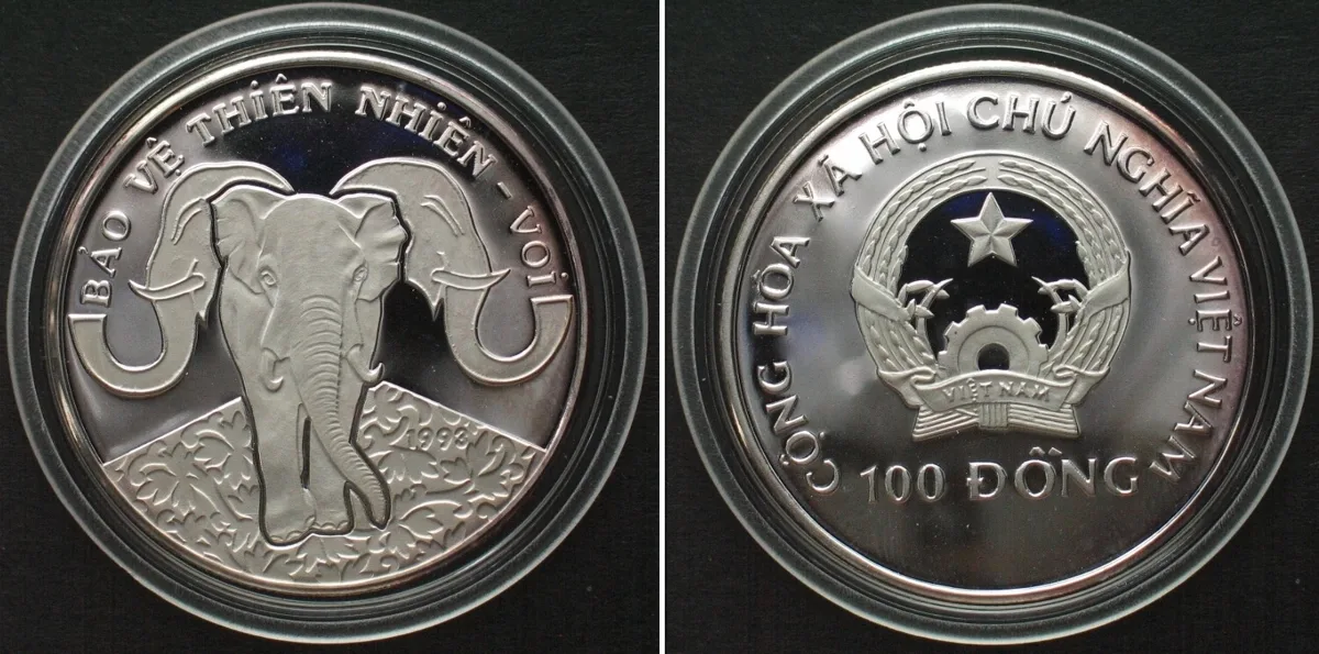 1993 VIET NAM 100 Dong 1993 ELEPHANTS silver Proof