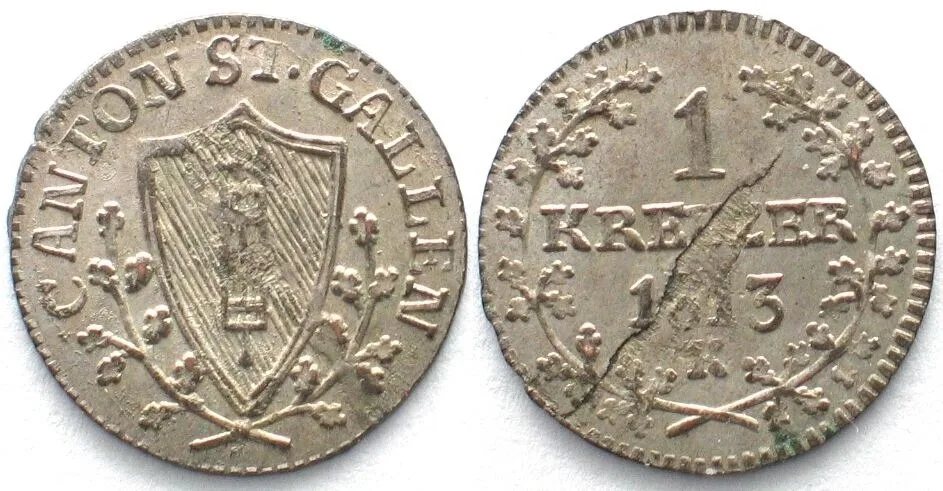 1813 SAINT GALL Canton 1 Kreuzer 1813 billon UNC!