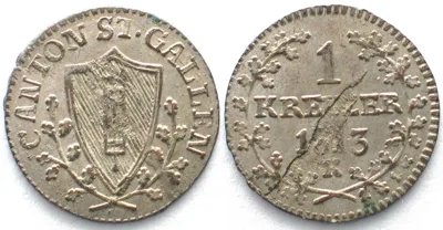 1813 SAINT GALL Canton 1 Kreuzer 1813 billon UNC!