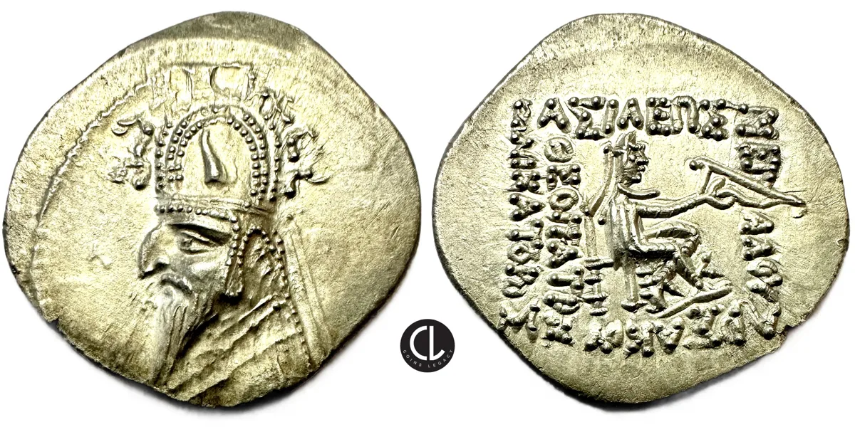 Kings of Parthia, Sinatrukes, AR Drachm, Rhagae Mint, Circa 93-69 BC – RR