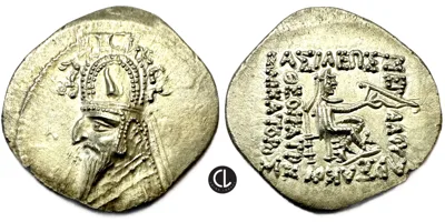 Kings of Parthia, Sinatrukes, AR Drachm, Rhagae Mint, Circa 93-69 BC – RR