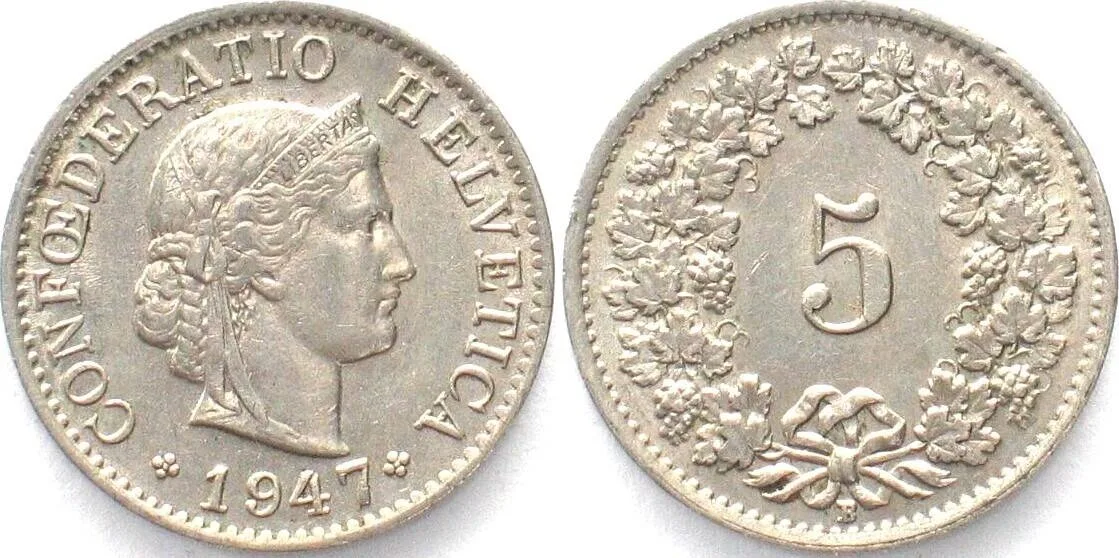 1947 SWITZERLAND 5 Rappen 1947 Cu-Ni UNC!