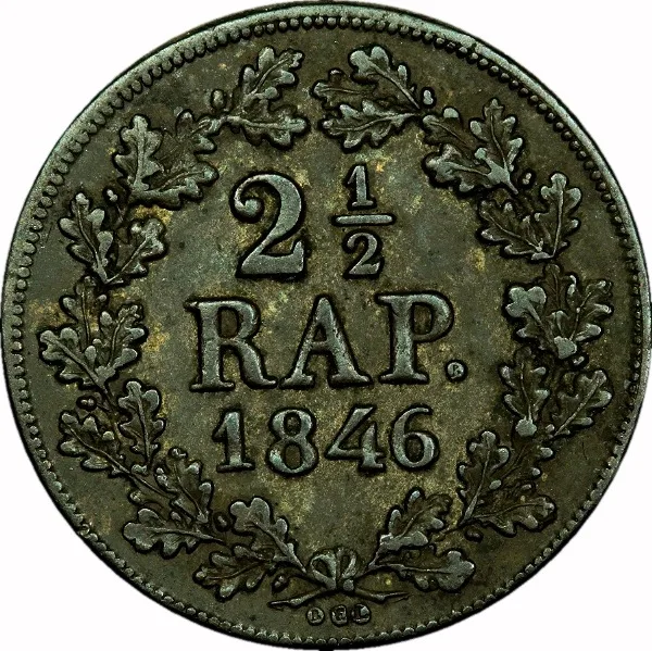 Swiss Cantons, Freiburg, 1846, 2 1/2 Rappen, UNC
