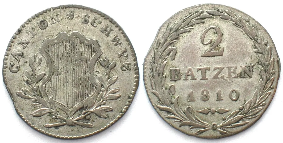 1810 Swiss SCHWYZ 2 Batzen 1810 billon XF! EF