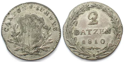 1810 Swiss SCHWYZ 2 Batzen 1810 billon XF! EF