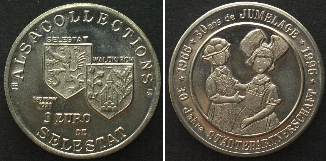 1996 SELESTAT 3 Euro 1996 Partnership w. WALDKIRCH (Germany) Ku-Ni UNC