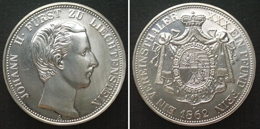 Taler 1862 LIECHTENSTEIN Thaler 1862 JOHANN II silver OFFICIAL RESTRIKE UNC