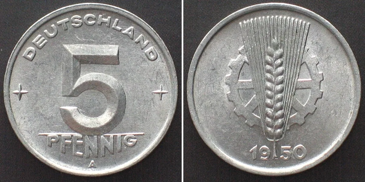 1950 GERMAN DEMOCRATIC REPUBLIC 5 Pfennig 1950 A Alu UNC!!!