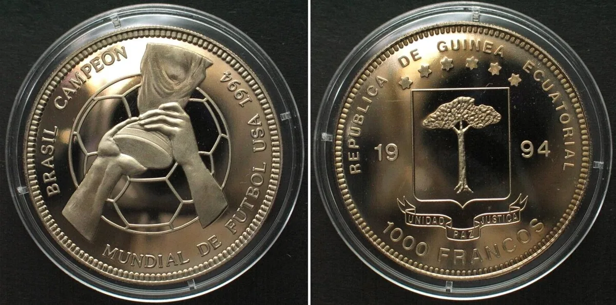 1994 EQUATORIAL GUINEA Pattern 1000 Francs 1994 SOCCER WORLD CUP Cu-Ni SCARCE! Proof