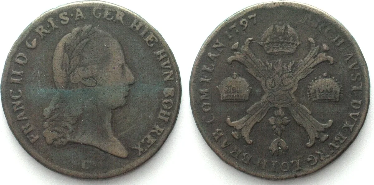 1797 AUSTRIAN NL Kronenthaler 1797 C Prague FRANCIS II contemporary counterfeit VF+