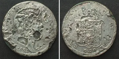 1854 Italian States NAPLES. 20 Grana 1854 - CONTEMPORARY COUNTERFEIT - RARE! VF
