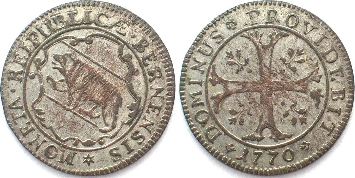 1770 Swiss Cantons BERN. 1/2 Batzen 1770 billon AU!