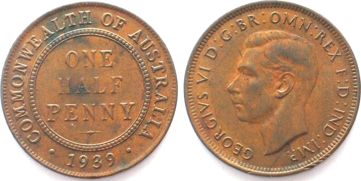 1939 AUSTRALIA Halfpenny 1939 GEORGE VI bronze AU!