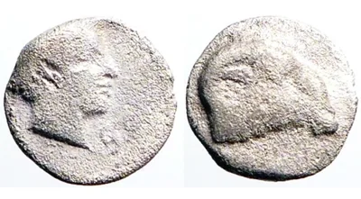 Troas, Kebren 400-350 BC, AR 7.4mm .36gm Obol. Apollo / Ram