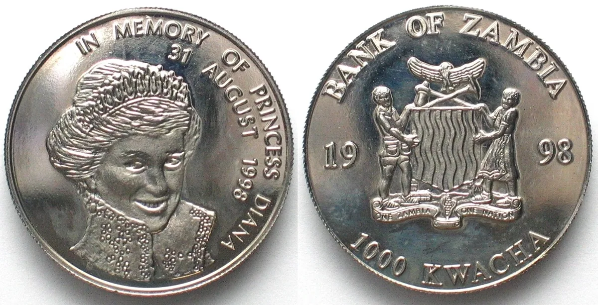1998 ZAMBIA - PATTERN 1000 Kwacha 1998 PRINCESS DIANA Cu-Ni Prooflike