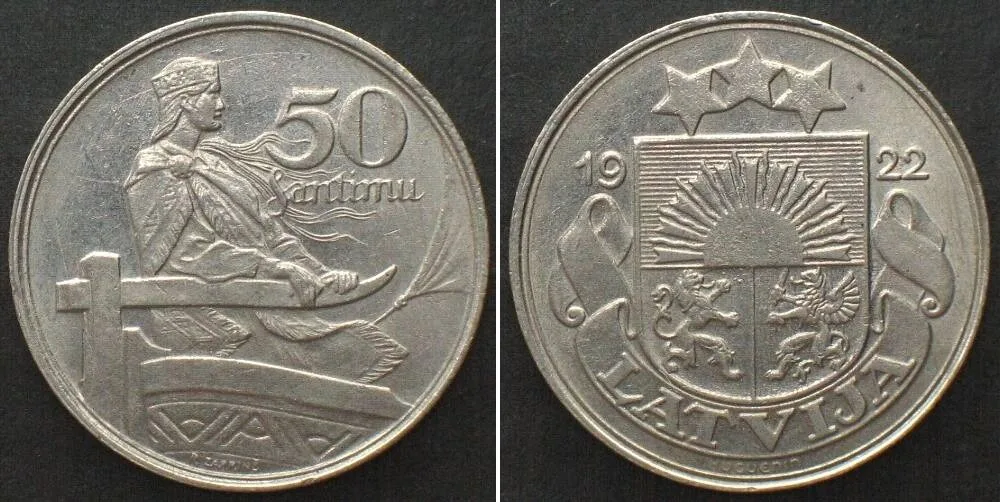 1922 LATVIA. 50 Santimu 1922 nickel UNC!